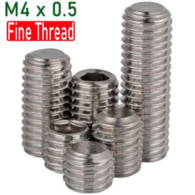 M4 x 0.5 Fine Thread Stainless Steel Grub Screws Socket Set Screws w/ Flat Point