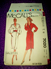 HALSTON Vintage Miss McCall 7020 Pattern Front Wrap Dress UNCUT Size 14 Bust 36