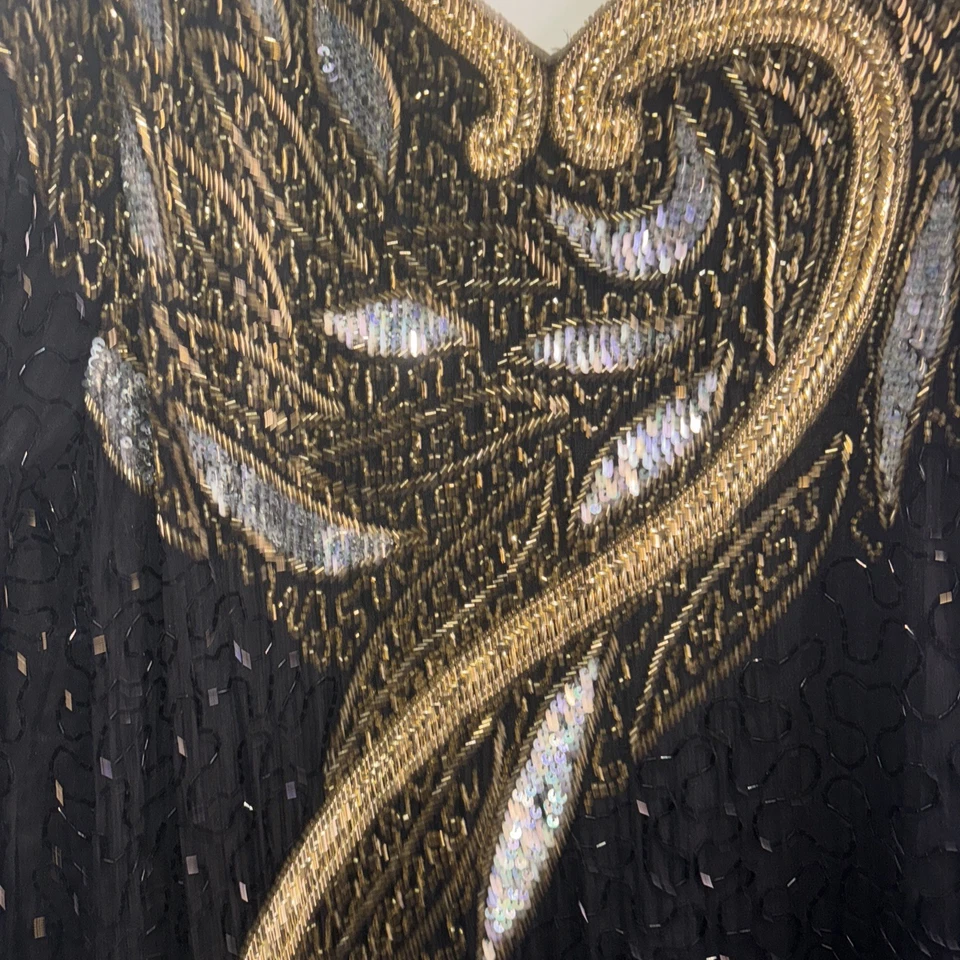 Vestido de Noche De Colección Años 80 Jewel Queen Plus Talla 20/22 Negro y Dorado Cuentas Seda Glamuroso Foto 2 de 4