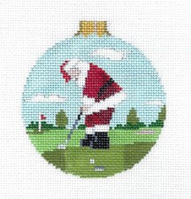 SP.ORDER  Santa Playing GOLF Ornament 18m HP Needlepoint Canvas Susan Roberts