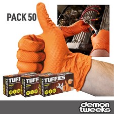3 x Tuffies Diamond Grip Nitrile Gloves (Size M) - Box Of 50 / Orange (8mil)