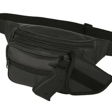 Leather Pistol Gun CCW Concealed Holster Belt Bag Waist Fanny Pack New Black