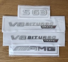 Komplett-Set für Mercedes S63 AMG 4MATIC+ Schriftzug-Embleme in Chrom glanz Komplett-Set für Mercedes S63 AMG 4MATIC+ Schriftzug-Embleme in Chrom glanz