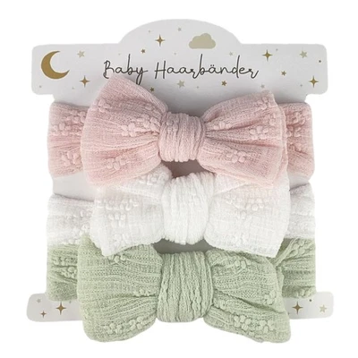 MINIMUTZ Haarbänder 3er Set Kleinkind & Baby | Stirnbänder Spitze in weiß, rosa & mint