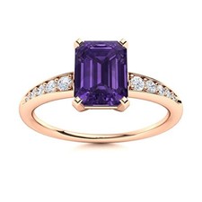 Emerald Cut Natural Amethyst 925 Silver Solitaire with Accents Ring Jewelry