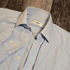 Yves Saint Laurent Pour Homme Mens Striped Dress Shirt Blue Made in Italy