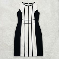 Calvin Klein Women's Black White Knee Length Colorblock Sheath Dress - Sz 4 b73