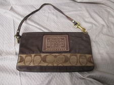 Vintage Coach Large Wristlet Legacy Signature Striped Brown Clutch Wallet