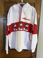 NEW Walt Disney World Hoodie Adult XL White Red Mickey Mouse Embroidered Parks