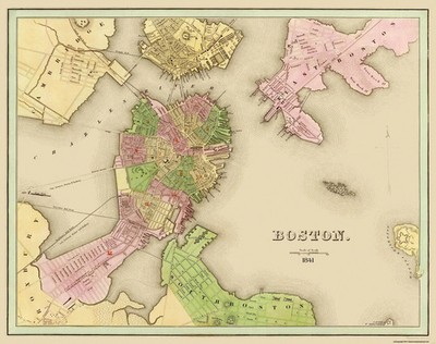 Historic City Map - Boston Massachusetts - Castle 1841 - Vintage Wall Art