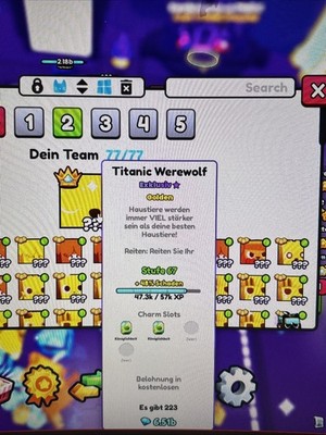  PS99 Titanic Werewolf 6.5b  Gems  Rare PET 223 Exist