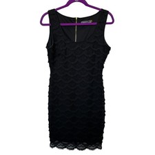 Guess Eyelash Fringe Sleeveless Bodycon Mini Sheath Dress Black Women's Size 6