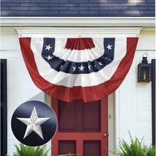 2x4 Ft American Pleated Fan Flag USA Bunting 4th of July Patriotic, Embroidered