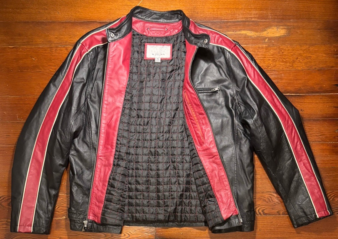Vintage Wilsons Leather M. Julian Black Red Striped Motorcycle