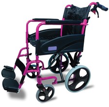 Aidapt Aluminium Transport Wheelchair -Compact -Lightweight -Foldable -Pink