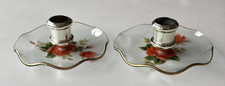 Chance Glass Fluted Candle Holder. Rose Pattern 5" diam 2" tall EUC