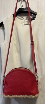 Talbots Red Leather And Jute Details Crossbody Half Moon Purse