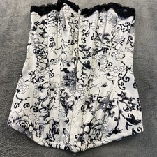Corsé Top Cotton Express para mujer S blanco negro floral con cordones toile coqueta gótica