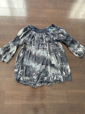 Women s Baci 100% silk two layer Blue and Gray Tie-Dye Blouse L