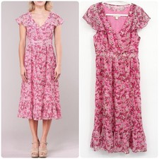 Michael Michael Kors Womens Floral Flutter Sleeve Cottagecore Midi Dress Size 6