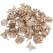  100 Pcs Unfinished Crafts Wood Ornaments Cutouts Supplies Flowers Creative