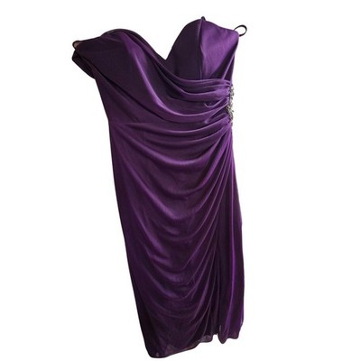 Xscape by Joanna Chen Petite Purple Ruched Gown   Rhinestone Detail   Size 12P