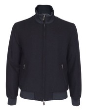 NWT PAL ZILERI BOMBER jacket solid Navy blue zip wool luxury Italy 52 L