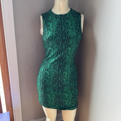 Alice + Olivia Delora Dress Green Snake Print Sleeveless Back Zip Sz 4 EUC