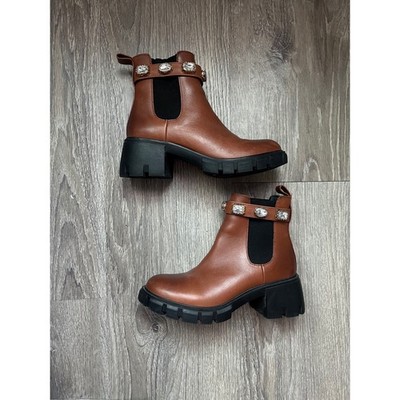 Steve Madden Brown Leather Jeweled Strap Lug Sole Chelsea Boots Chunky  size 7