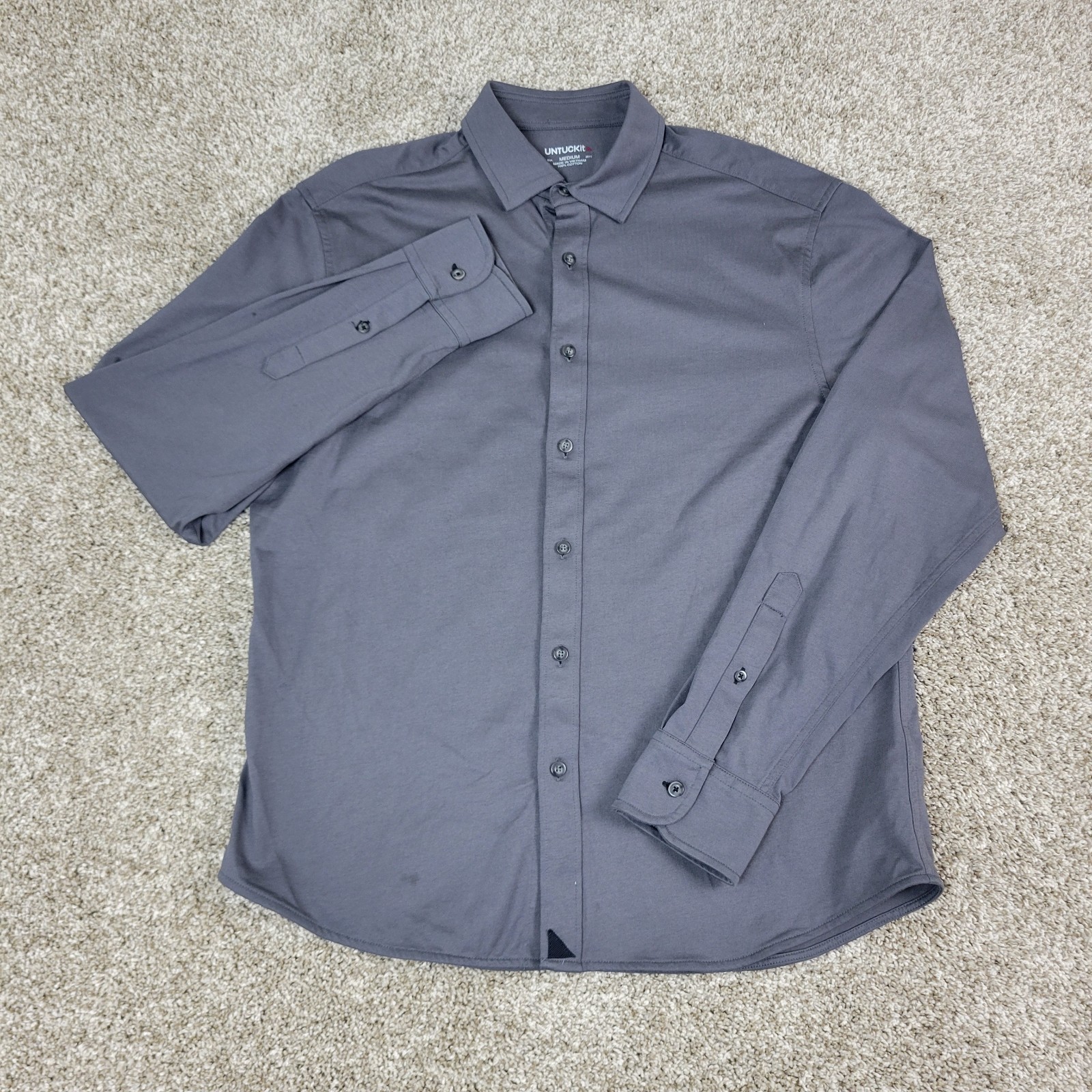 Untuckit Mens Medium Solid Gray Stretch Knit Butt… - image 2