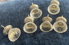 6 Vintage Faceted Glass Cabinet Knobs / Drawer Pulls Silver Tone Hardware 2.5"