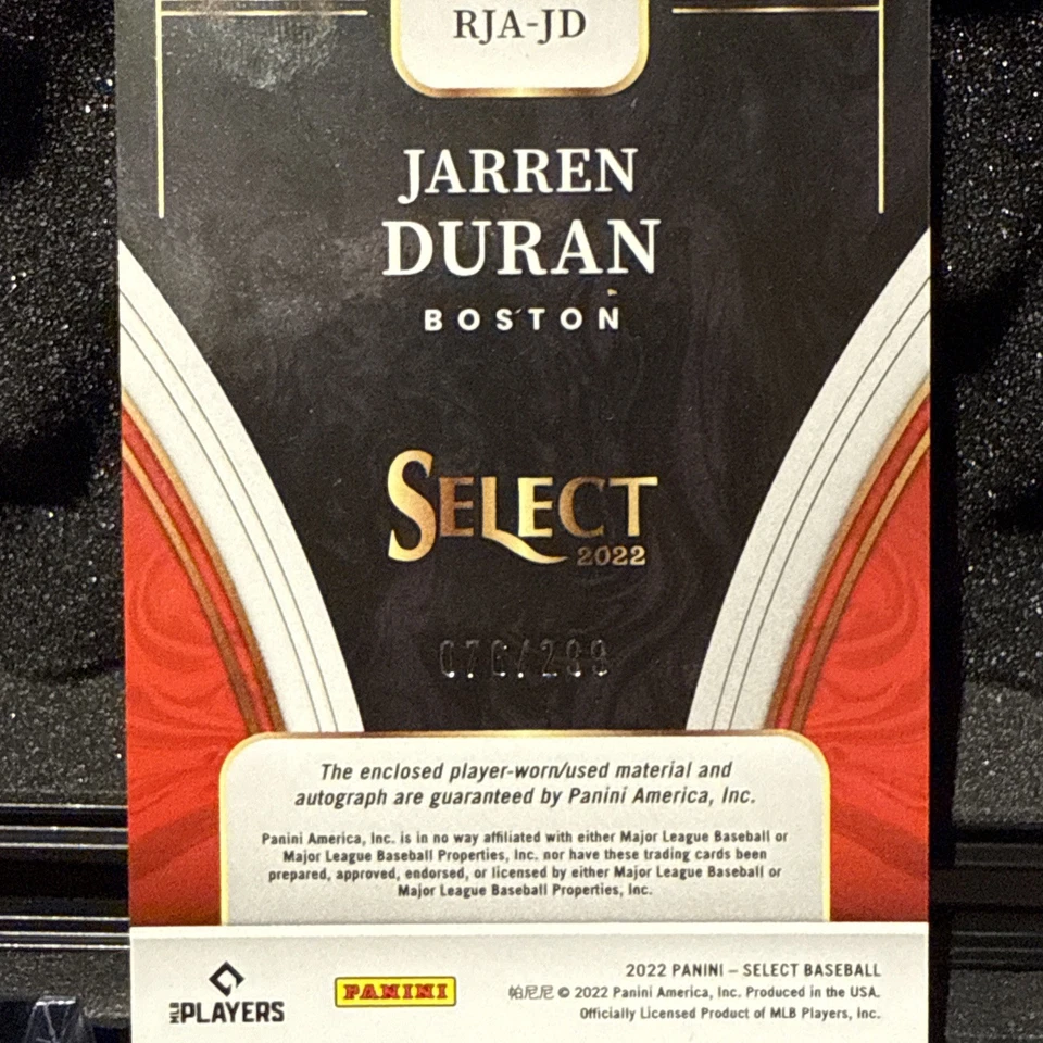 🔥 Jarren Duran 2022 Panini Select RPA /299 – Red Sox All-Star Rookie! 🌟💎 - Image 2 of 4