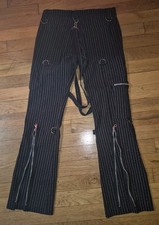 Vintage Goth Y2K Black Pinstripe Pants Bondage Straps Vintage Waist 32-34