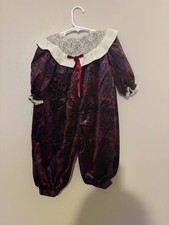 Little Precious Vintage Floral Velvet Baby Romper with Lace Collar Size 18MO