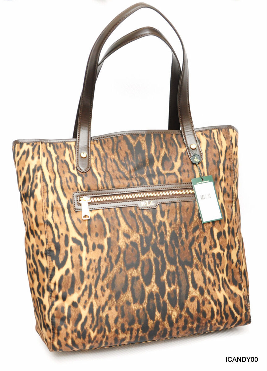 Nwt $148 Ralph Lauren *AMBROSIA* Simple Tote Bag Handbag Nylon  ~Ocelot/Chestnut