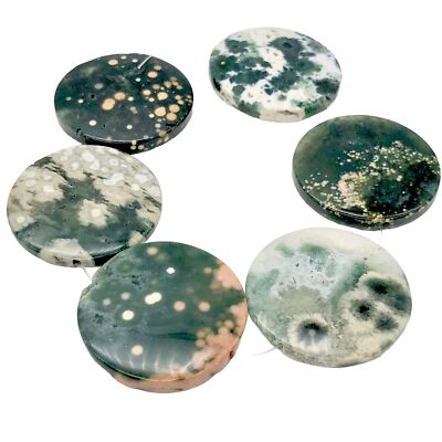 White Gray Green Gold Ocean Jasper Pendant Bead Half Strand| 36mm | 6 beads |