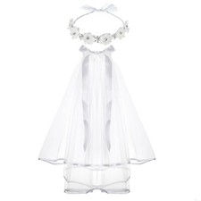 Girls Crystals Center White Floral Crown 1st Communion Veil Communion Comb Ho...