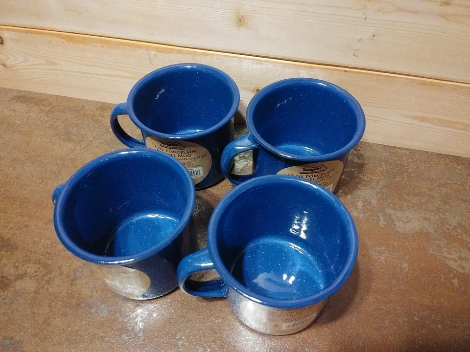 Taza de café Texsport azul blanco moteado porcelana esmalte acero camping esmalte Foto 3 de 4