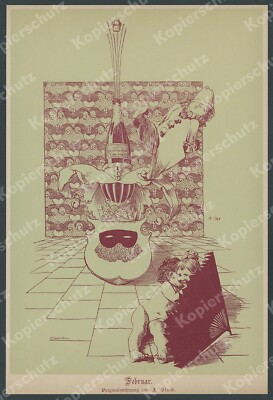 orig. Calendar sheet Franz von Stuck carnival coat of arms clown Pierrot 1888