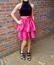 Homecoming Two Piece w/Black Velvet Top & Pink Satin Skirt Sized to 0