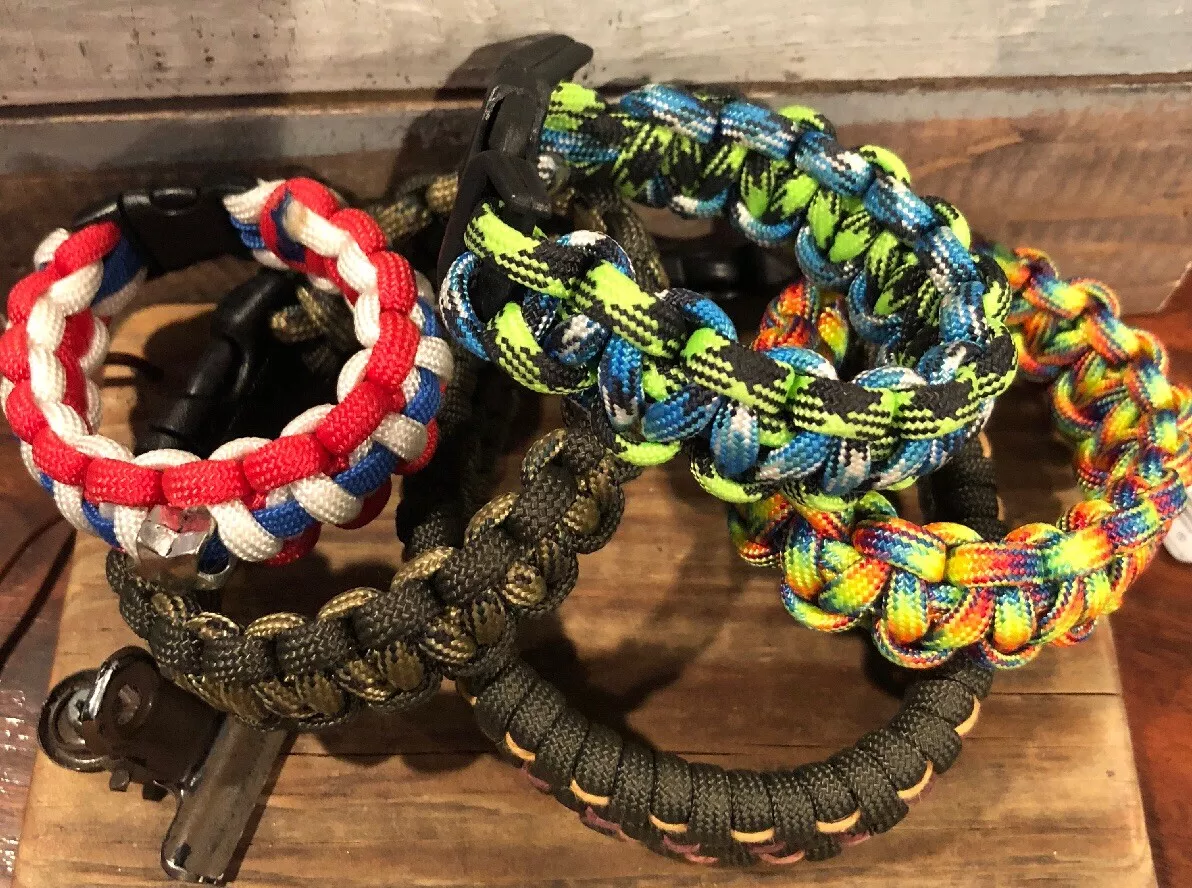 Lot 5 Paracord Survival Bracelets Straps Army Green Star Flag Rainbow  Hiking