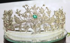 11.50ct Rose cut Diamond 925 Sterling silver emerald wedding hair tiara Crown