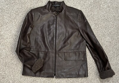 Linda Allard Ellen Tracy Leather Dark Brown Jacket Coat Size