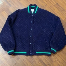 IZOD Corduroy Bomber Jacket Quilted Padded Green Trim Snap Front L