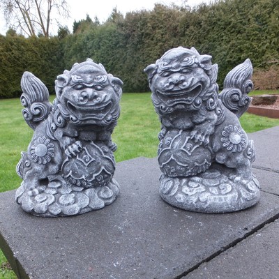 Steinfigur Fu Hunde Set Chinesische Wachter Lowen Shishi Steinguss Frostfest Ebay
