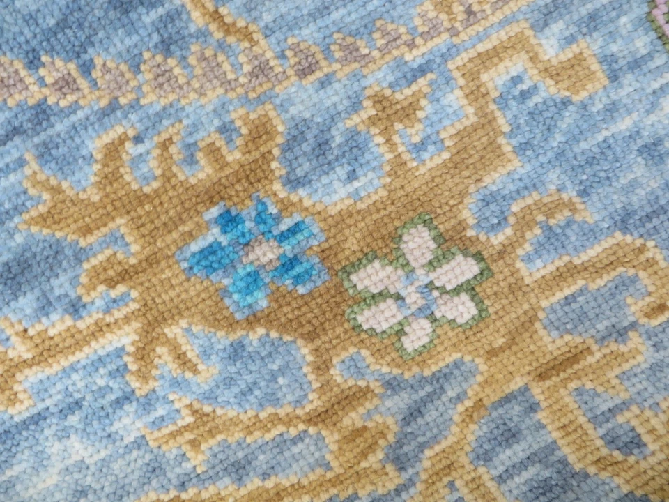 6'2 x 6'2 Round Hand Knotted Sky Blue Colorful Oushak Oriental Rug G13604 - Image 3 of 4