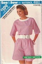 4180 Vintage Butterick SEWING Pattern Misses See Sew Loose Fitting Top Shorts FF