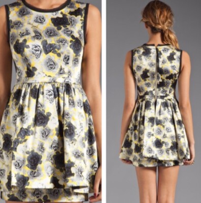 Juicy Couture Women’s Cocktail / Party Dress Size 8 NWT. Rose Print Yellow/Gray