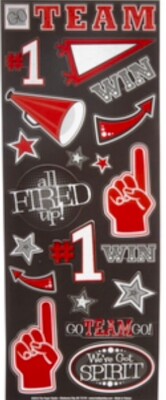 Red Foiled Team Spirit Cheerleader Cheer Scrapbook Cardstock Stickers 5  x 12 