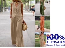 Woman Elegant 2-Piece Pant Trouser Wide Leg Vest Casual Smart Office Work Outfit